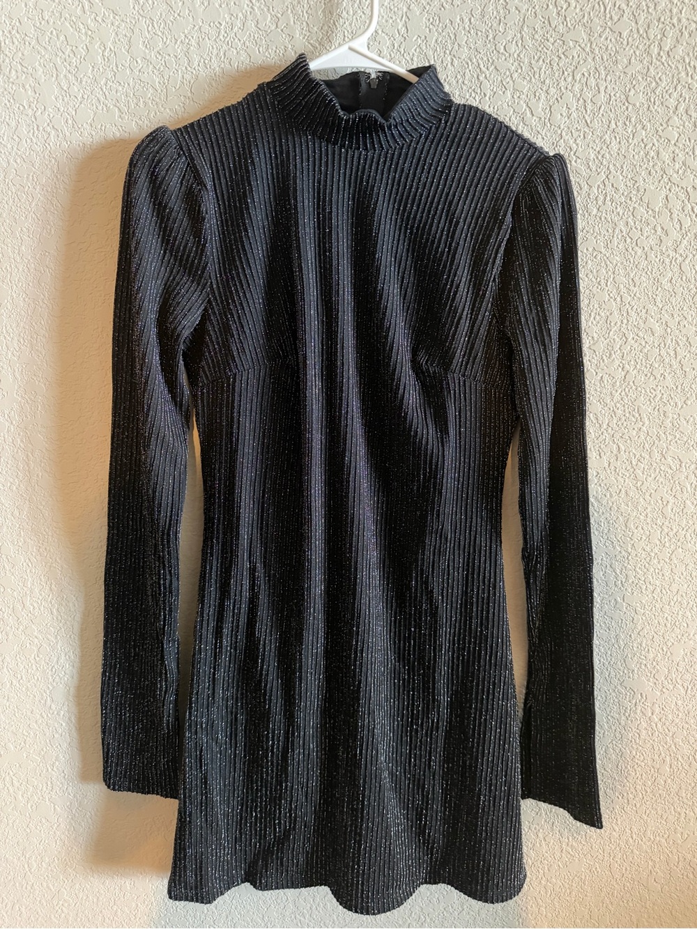 Francesca's Collections Black Shimmer Ribbed Long-Sleeve Mini Dress
